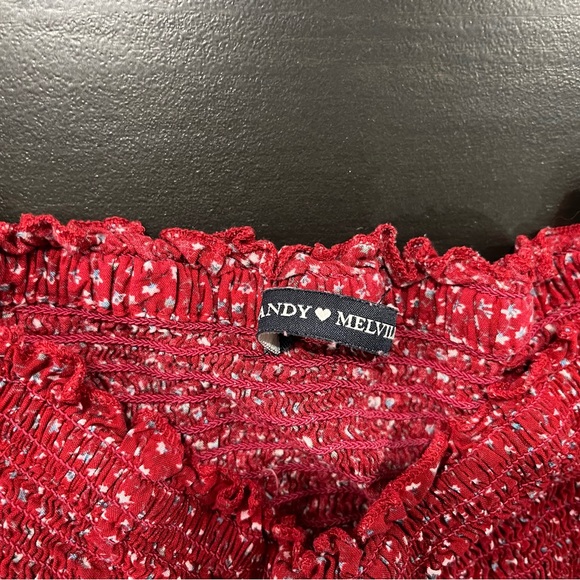 Brandy Melville Caley Off Shoulder Red Ditsy Floral Mini Dress - Picture 5 of 6